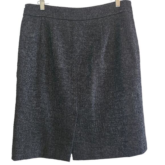 Ann Taylor Black and Siver Herringbone Wool Blend Knee Length Skirt Size 12 - Picture 2 of 7
